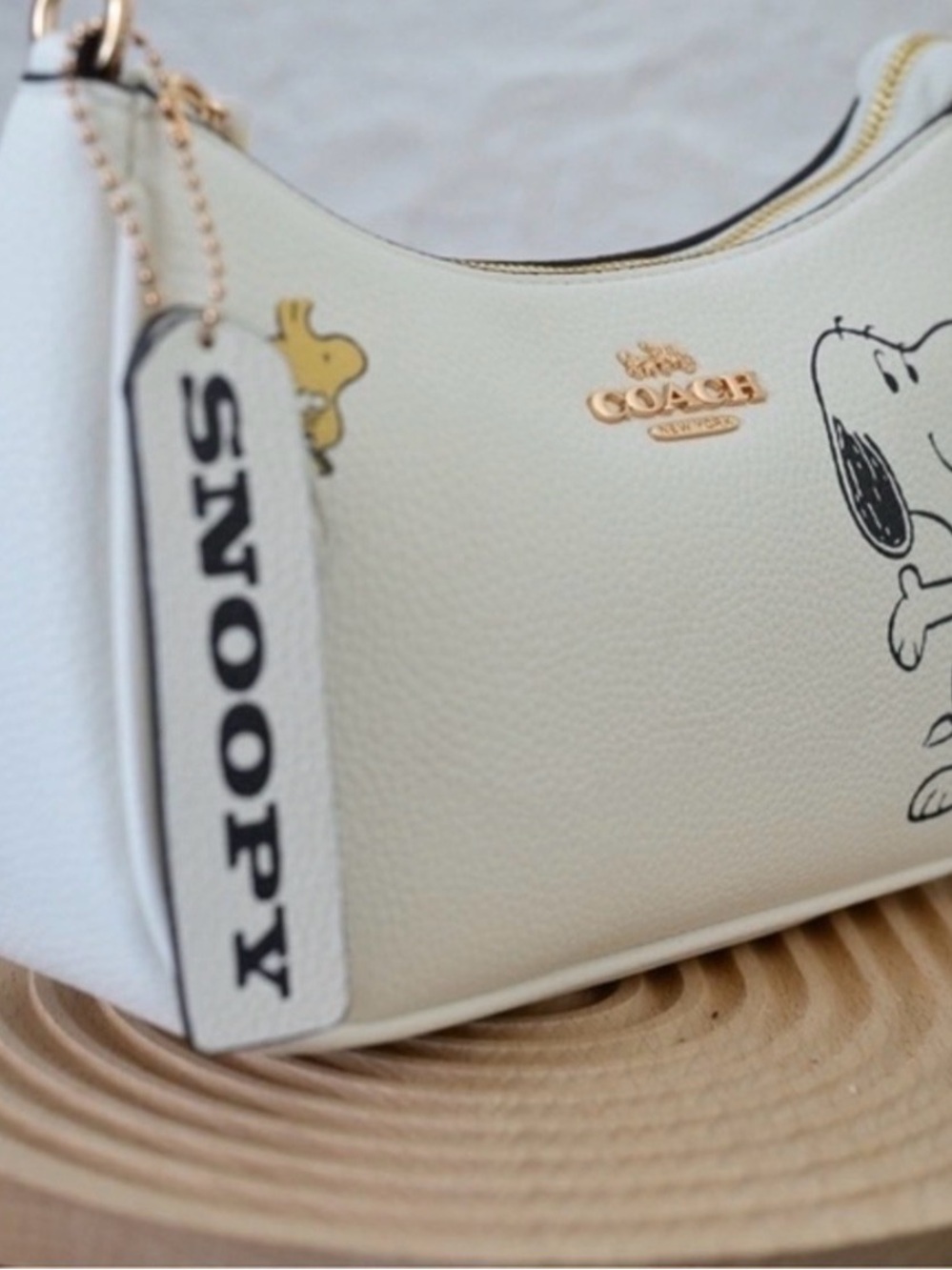 Coach White Leather Snoopy & Woodstock Hobo Bag - Picture 4 of 6